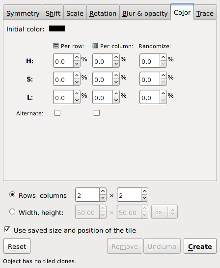 Tiling dialog - Color tab.