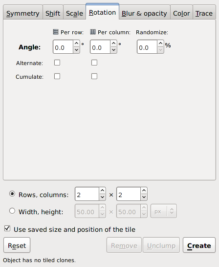 Tiling dialog - Rotation tab.