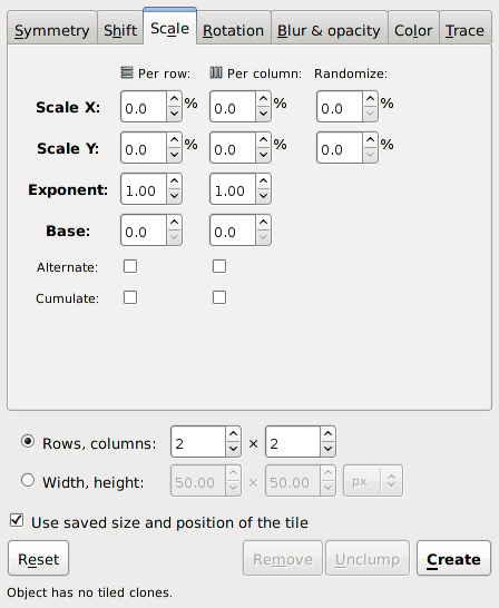 Tiling dialog - Scale tab.
