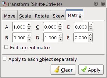 Transformation matrix tab.