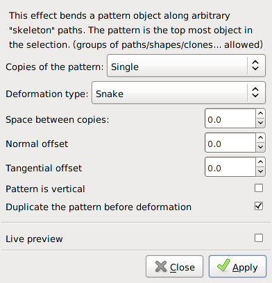 Pattern along Path extension dialog.