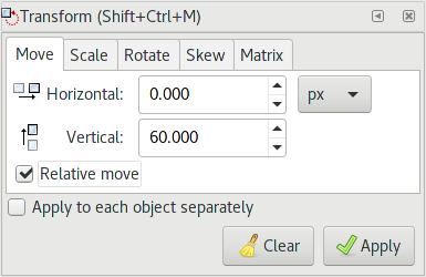 Transform dialog.