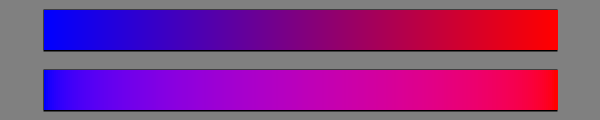 Two gradients using different color spaces for interpolation.