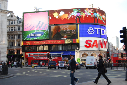 A London street scene.